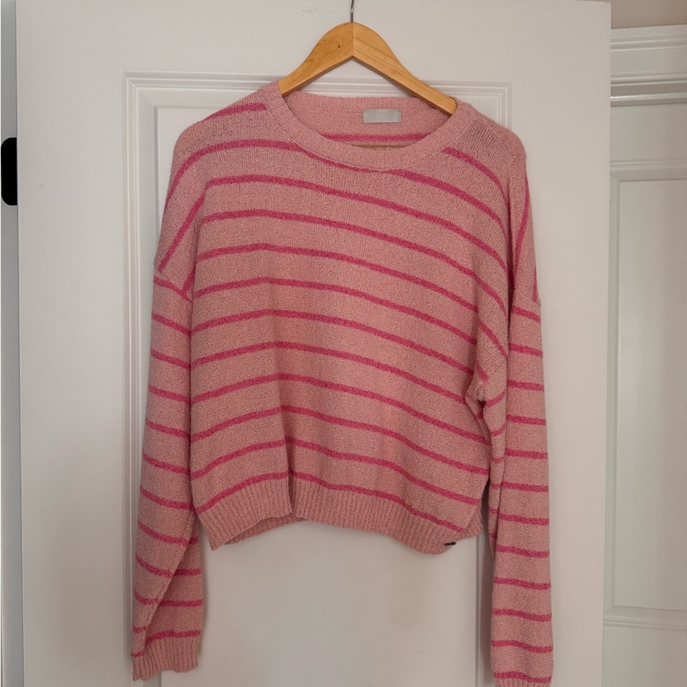 Pink Striped Women's Crew Neck Sweater